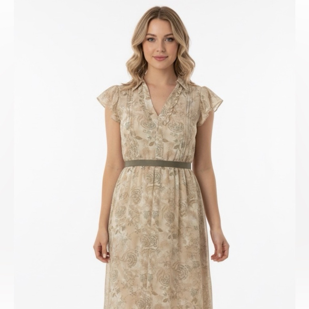 Maxime tan floral silk dress size medium